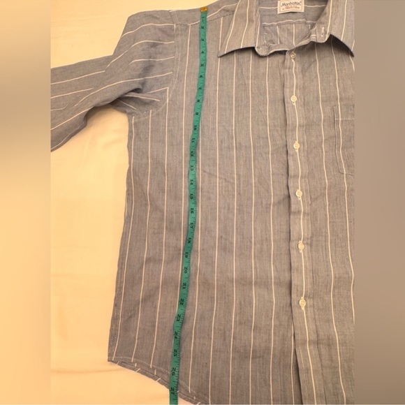 Manhattan Blue Vintage Pinstripe Button-Down Shirt - Classic 80s/90s Style - Picture 3 of 6